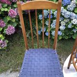 4 vintage Roche Bobois chairs from the 80s in beech with woven seats in blue fabric.