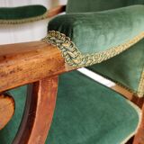 Fauteuil velours vert et bois