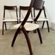 Set of 4 vintage 70s Italian design wooden and terry chairs