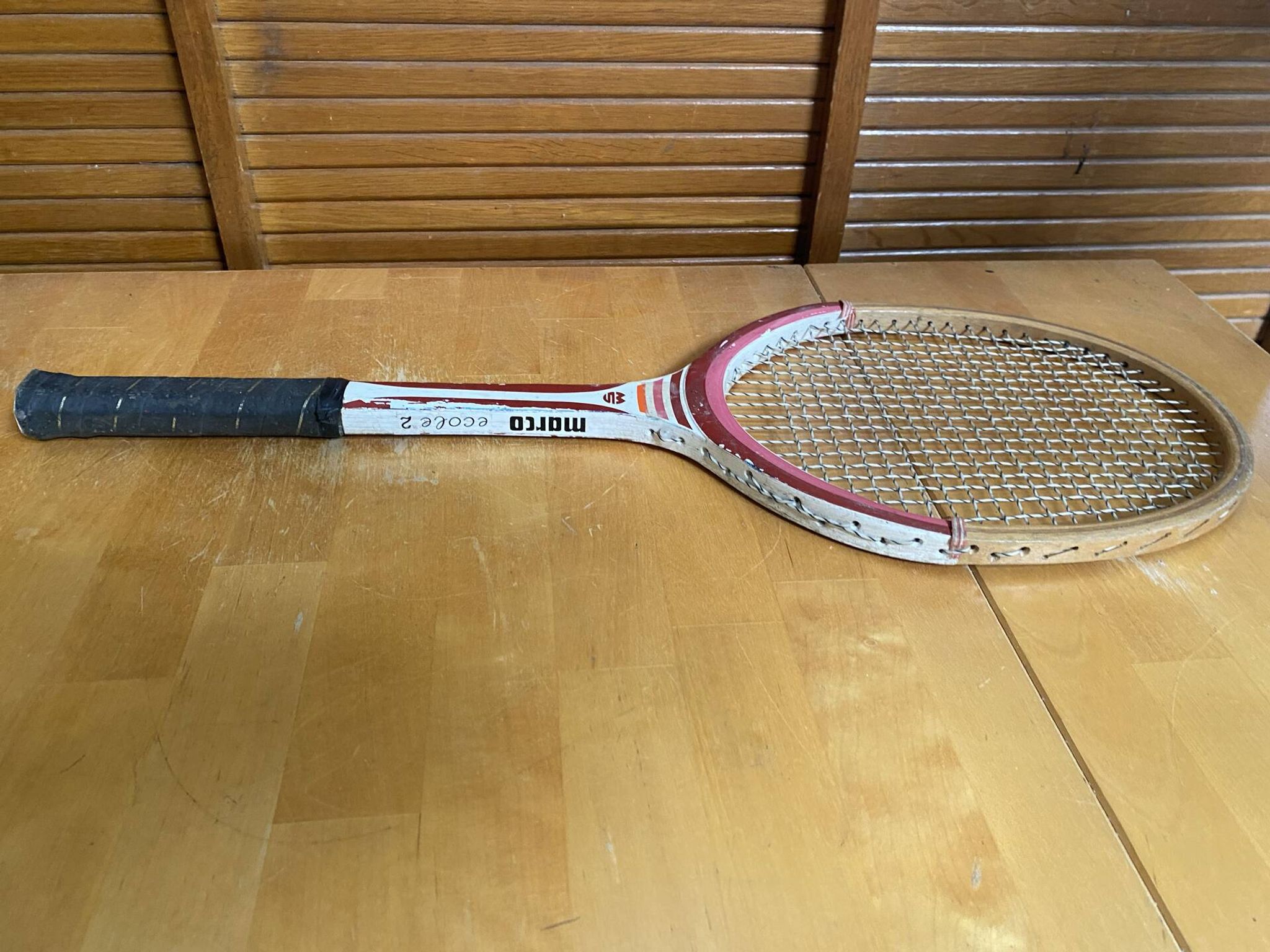 Raquette Tennis Ancienne MS Marco École 2 Bois Sport Vintage