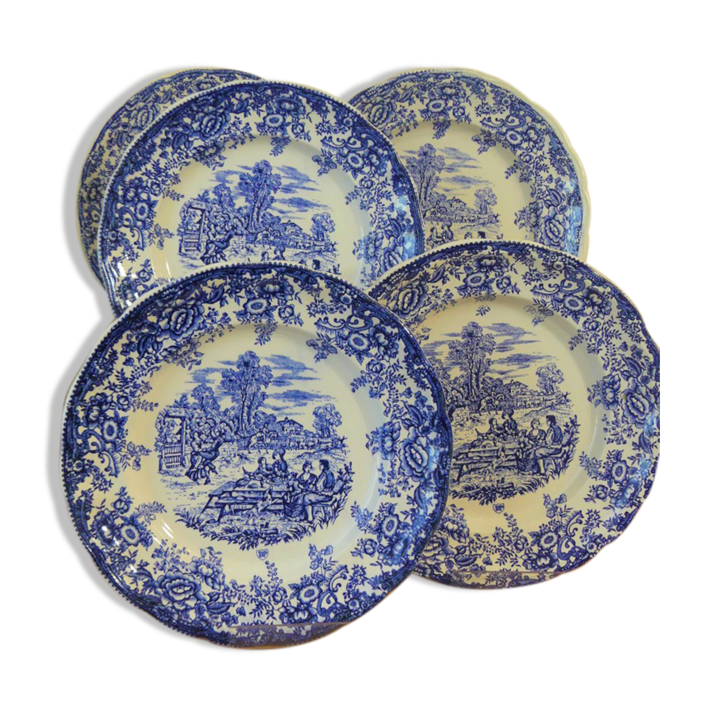 Five English porcelain style table plates