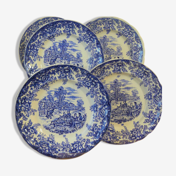 Five English porcelain style table plates