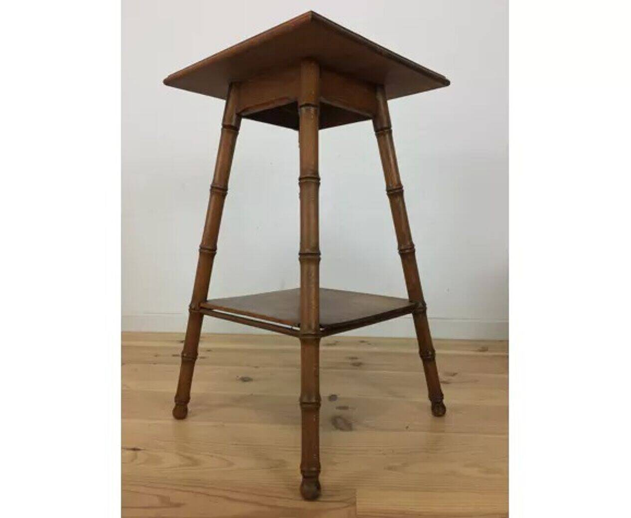 1960 carved bamboo wood side table, pedestal table