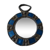 Mirror in metal and blue glass