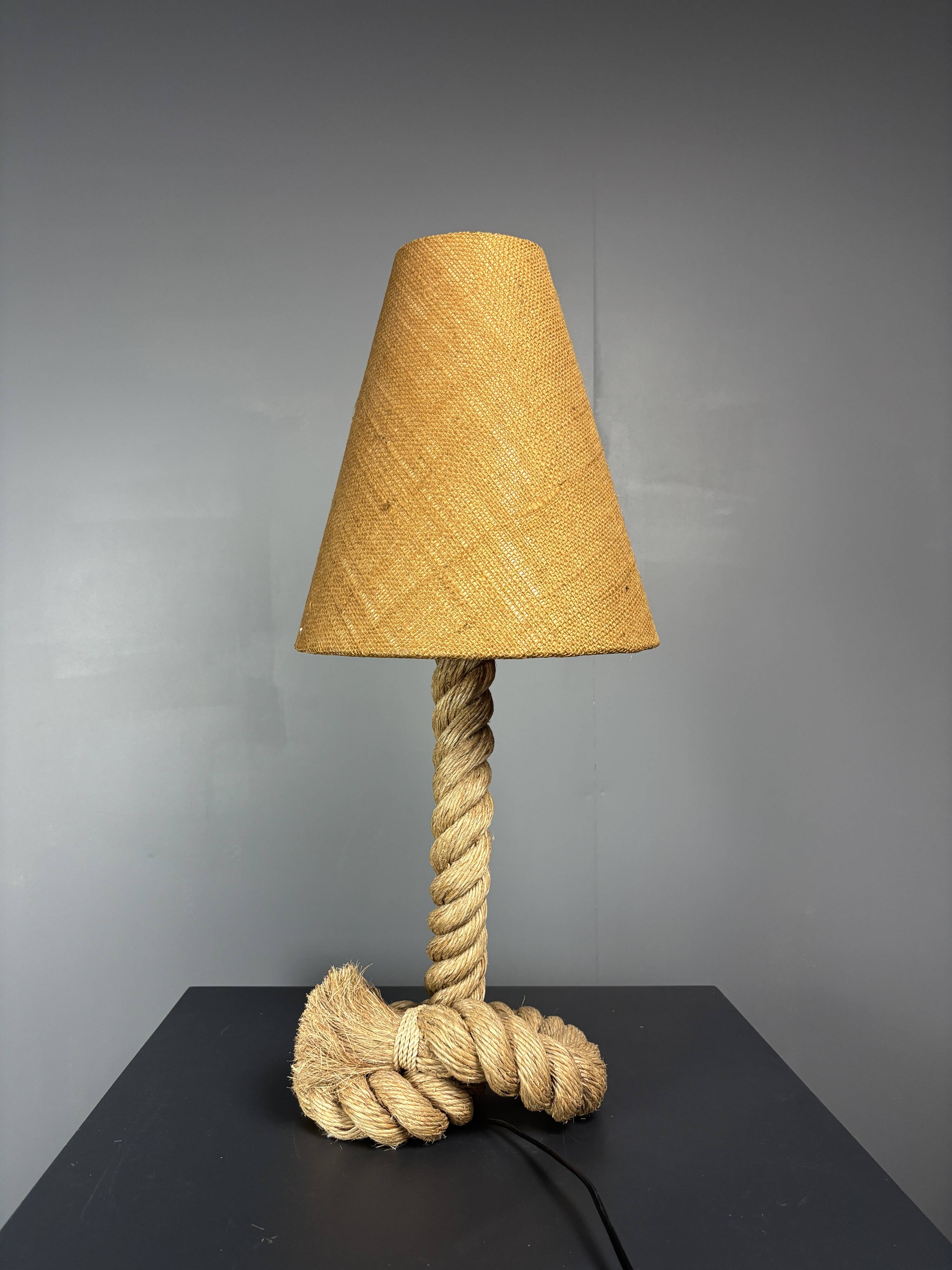 Mid-Century Brutalist Rope Table Lamp in the style of Audoux & Minet