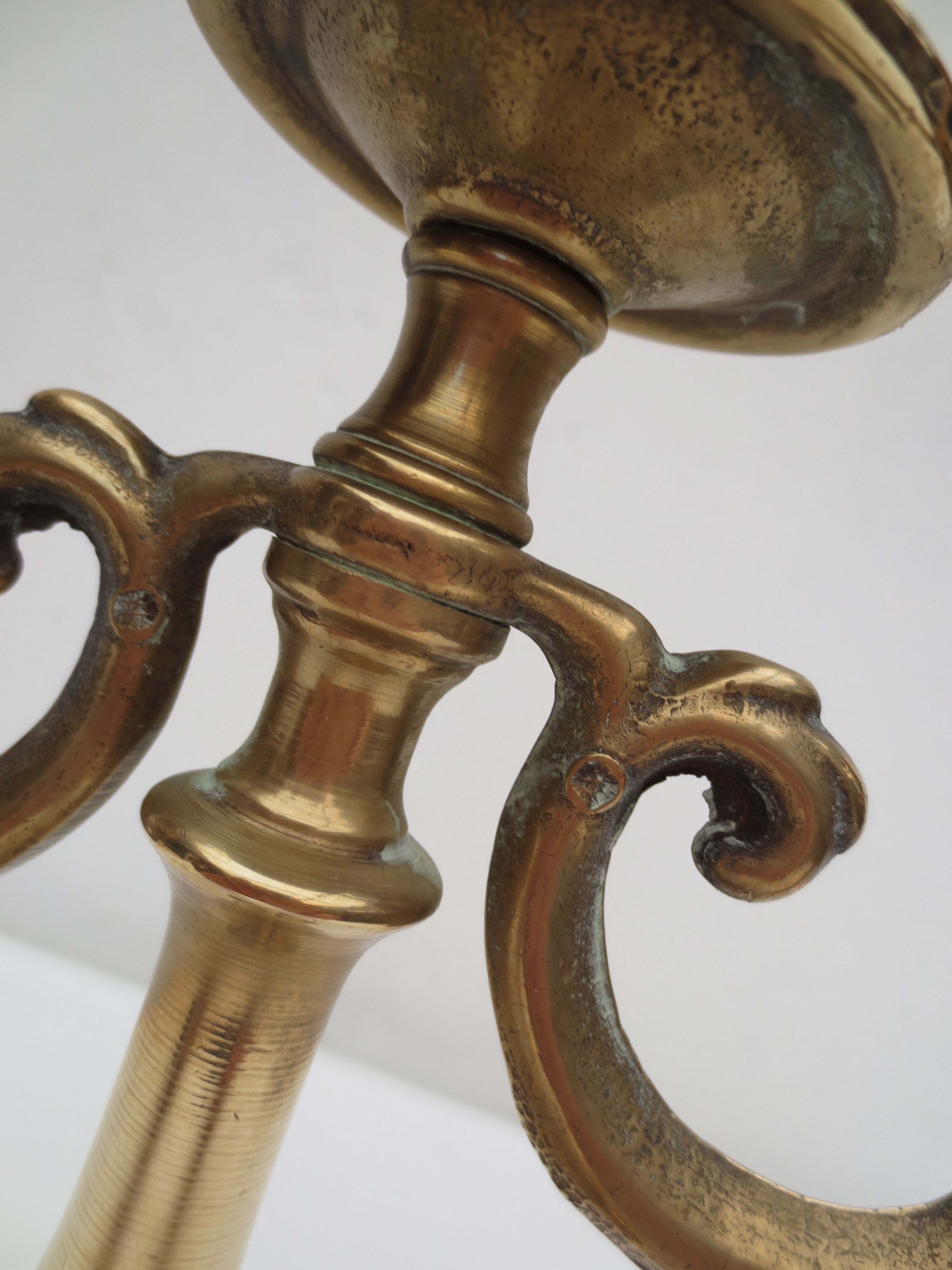 Pair of old brass candlesticks 3 branches