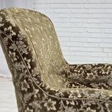 1950s, Danish armchair, green furniture velour, ash wood legs.