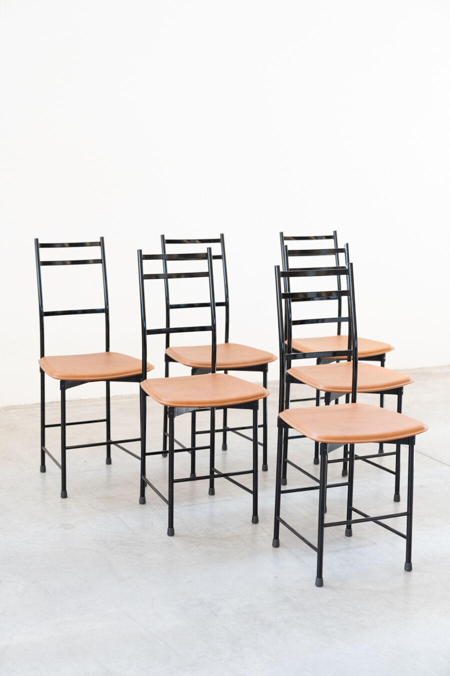 Dining chairs in brown leather and aluminum by ycami, 1980