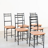 Dining chairs in brown leather and aluminum by ycami, 1980