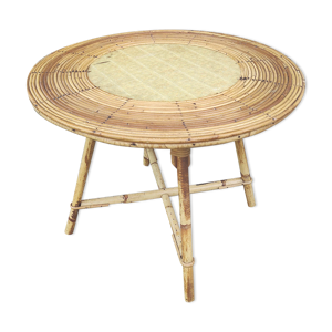 Table basse ronde vintage rotin