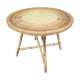 Round coffee table vintage rattan and vinyl braided straw way
