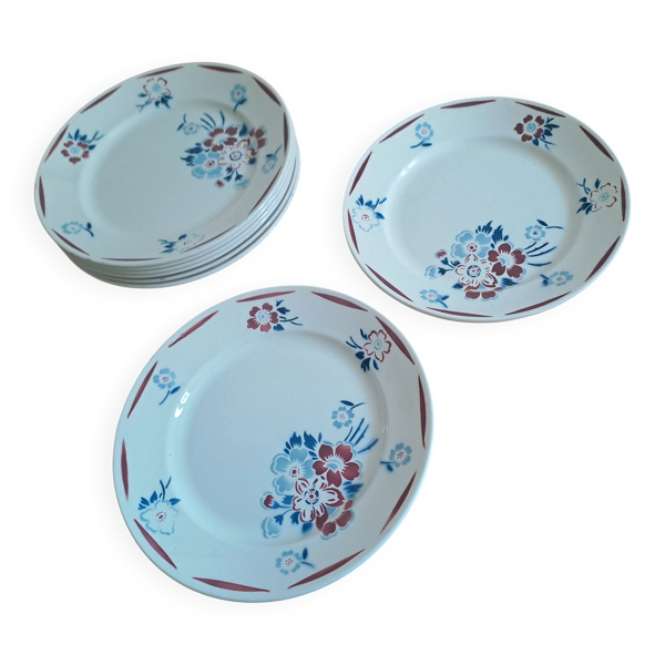 Lot de 8 assiettes plates K et G Lunéville modèle ''Evreux