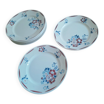 Set of 8 flat plates K and G Lunéville model "Evreux"