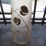 Beautiful acid-etched glass vase from Legras Saint Denis with chestnut tree decoration