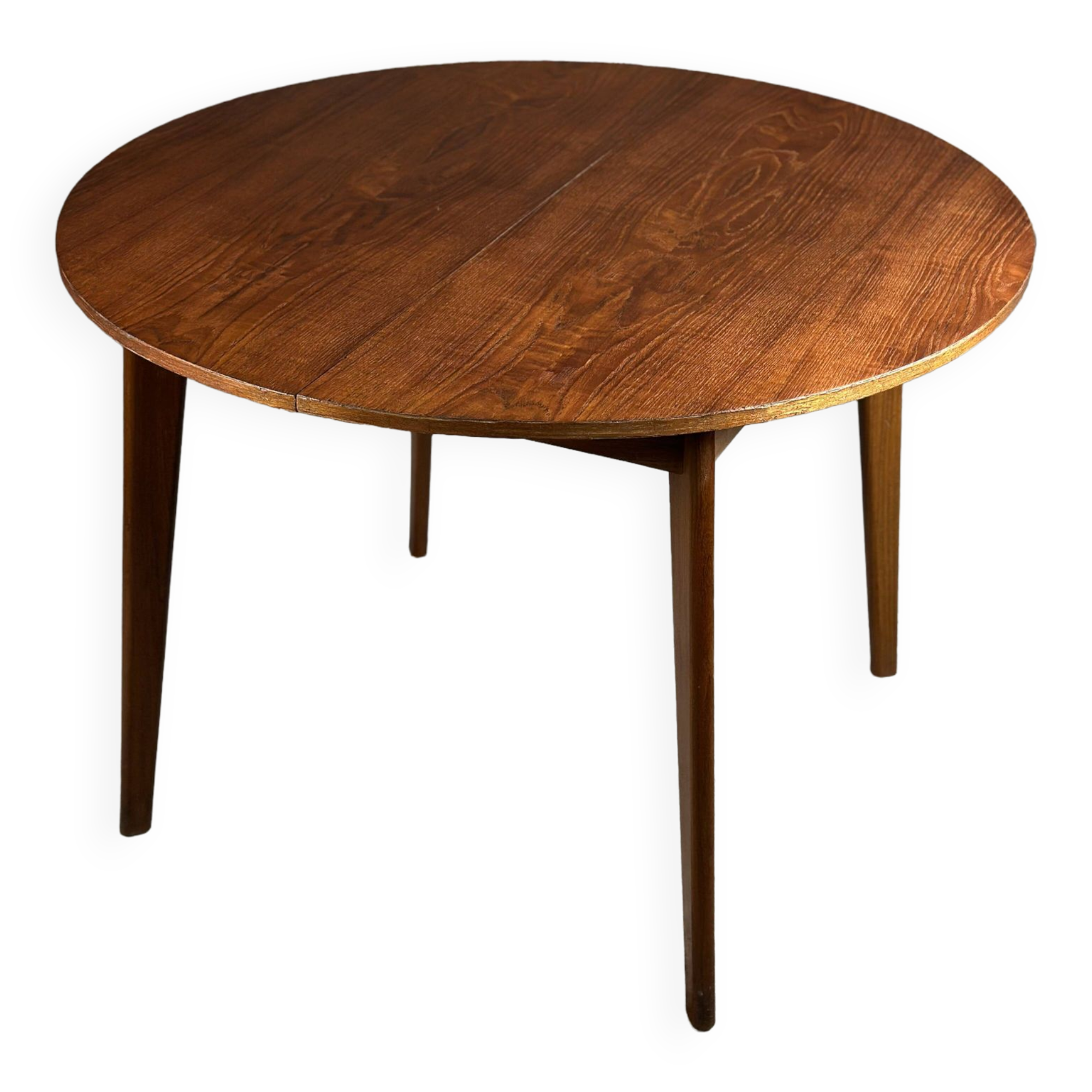 Scandinavian round teak table with integrated extension 70'S