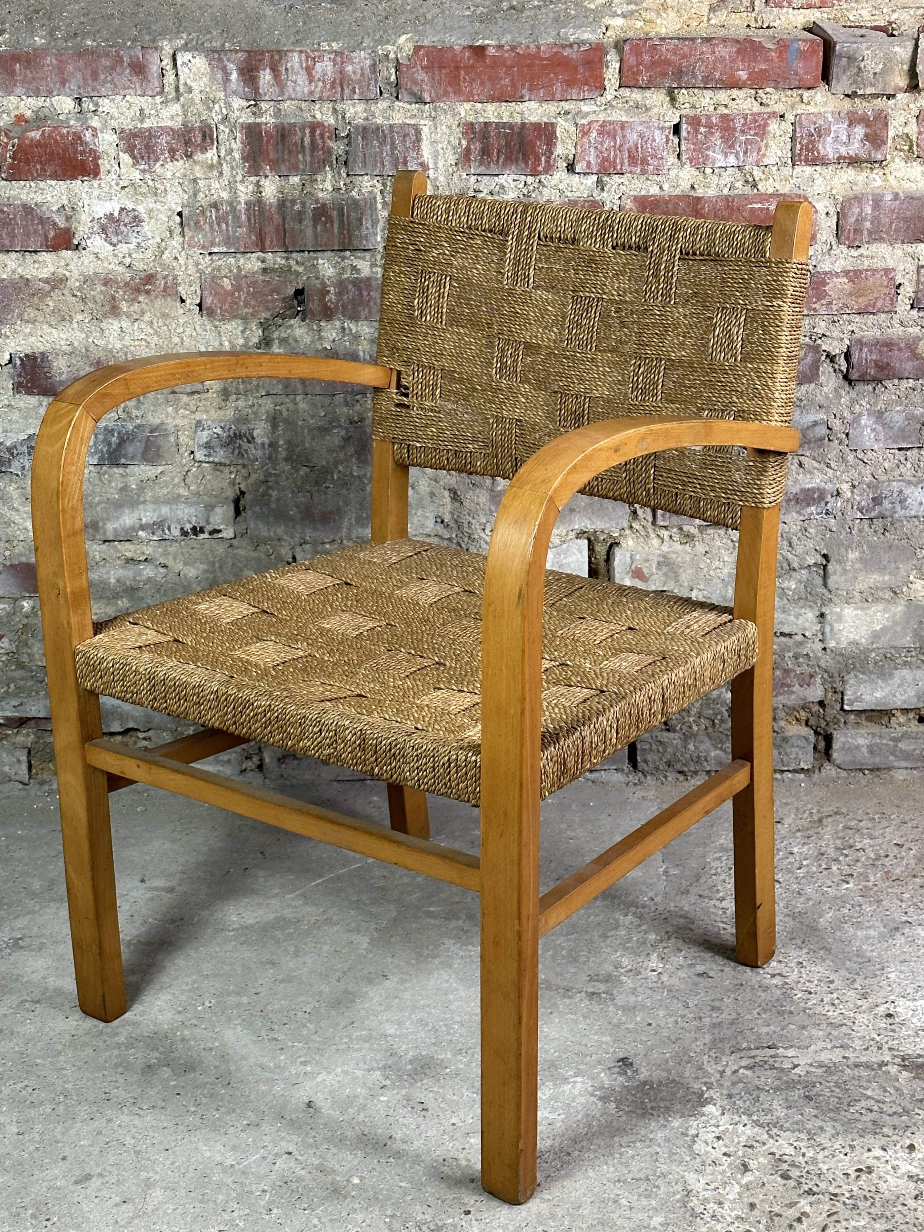 Dutch armchair rope and wood Vroom & Dreesman vintage 1960