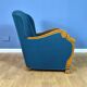Fauteuil lounge de milieu de siècle en laine bleue et chêne