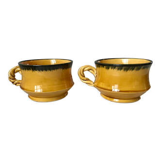 Duo de tasses en céramique jaunes années 70