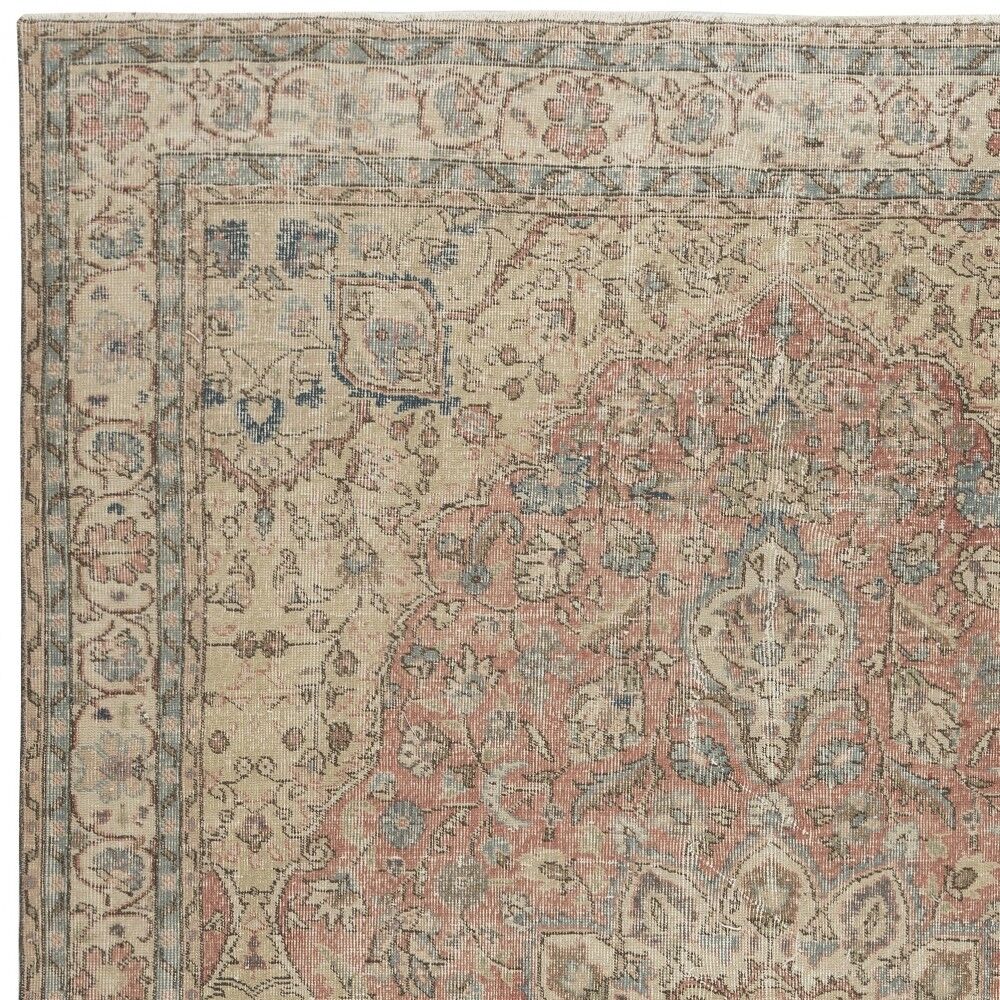 Vintage Turkish Area Rug. Hand-knotted Wool Carpet with Medallion Design