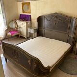 bed in solid walnut patinated Louis XVI style 160X200 cm