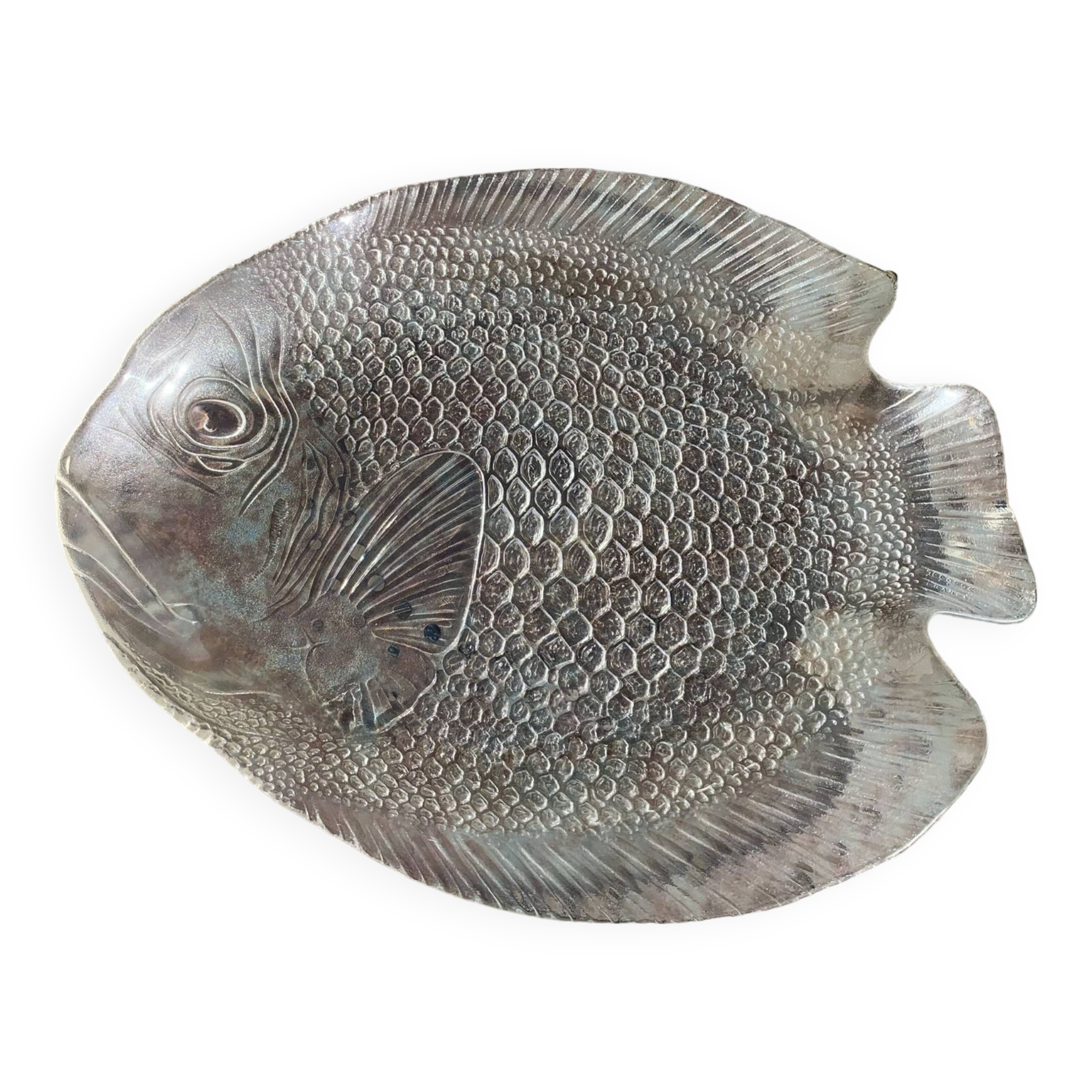 Large fish-shaped dish in transparent glass, made in France, vintage 1970