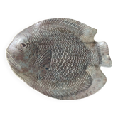 Grand plat en forme de poisson en verre transparent, made in france, vintage 1970