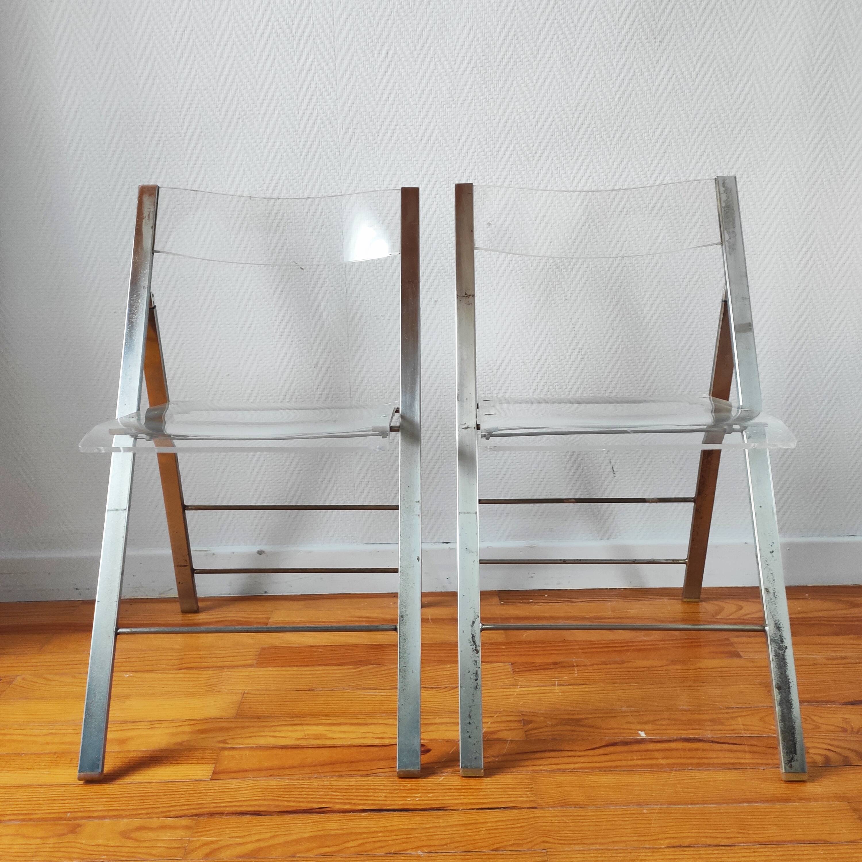 Pair of vintage 1970s plexiglass folding chairs