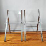 Pair of vintage plexiglass folding chairs 1970
