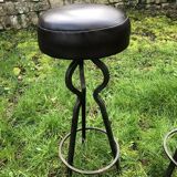 Vintage leather and wrought iron bar stools