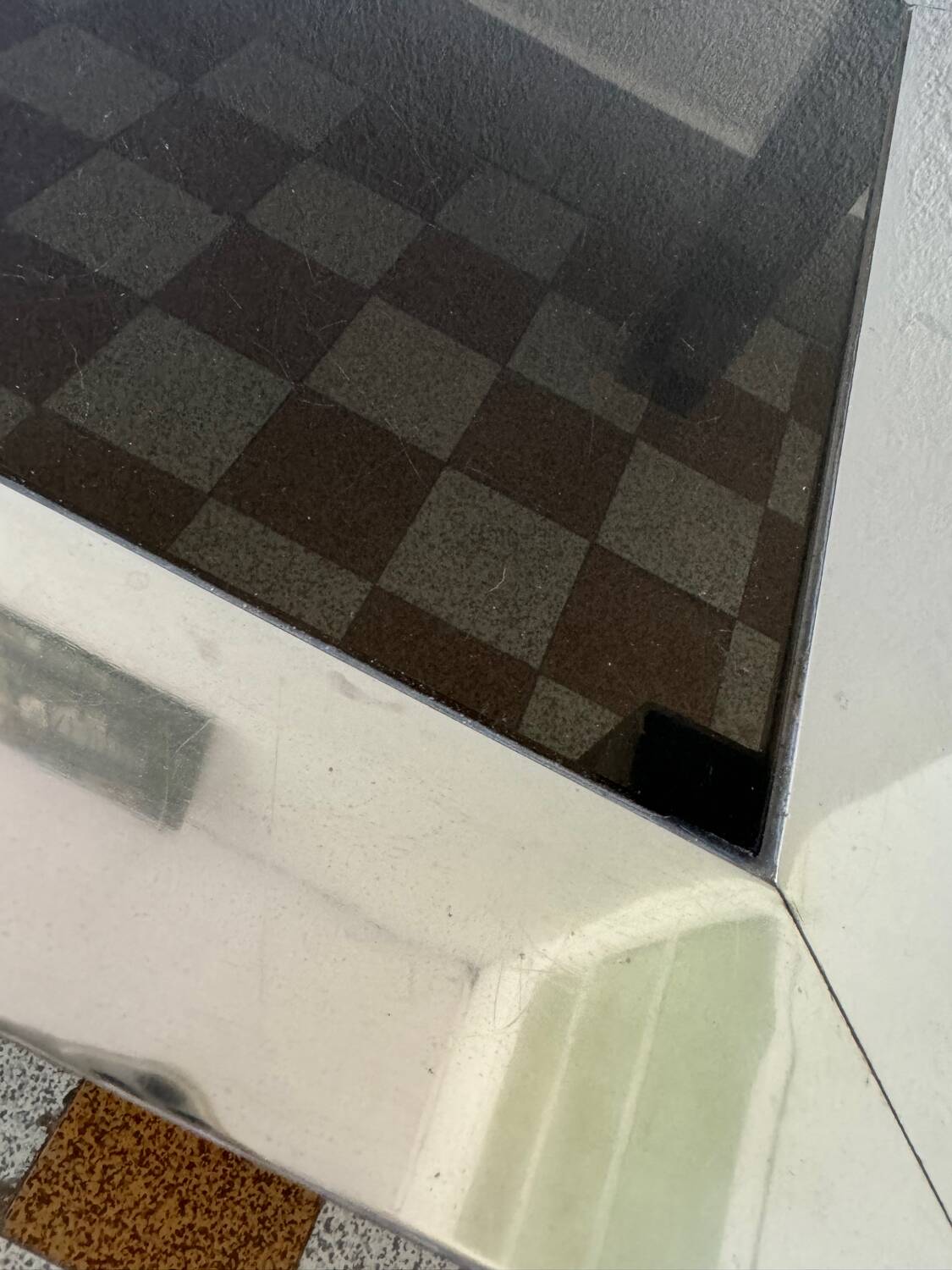 Rectangular coffee table in chrome steel and smoked glass from the 70s