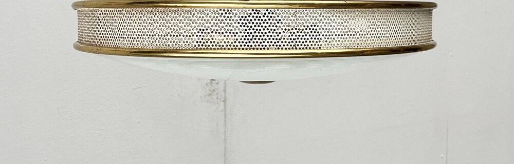 Metal ceiling pendant lamp, made of glass and metal, German mid-century modern style, 1960s.