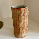 Contemporary ceramic vase, striated draped stoneware, signed
