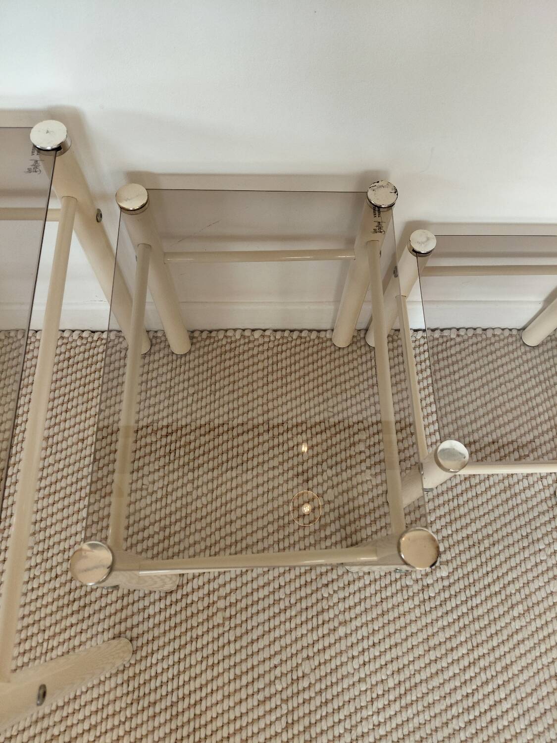 Beige Metal Nesting Tables Yves Boutboul 1970s