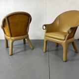 Modernist tropical brutalist leather chairs from Budji Layug, 1990s, set of 2