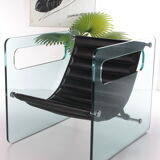 Black leather chair by Giovanni Tommaso Garattoni Italy glass and black leather