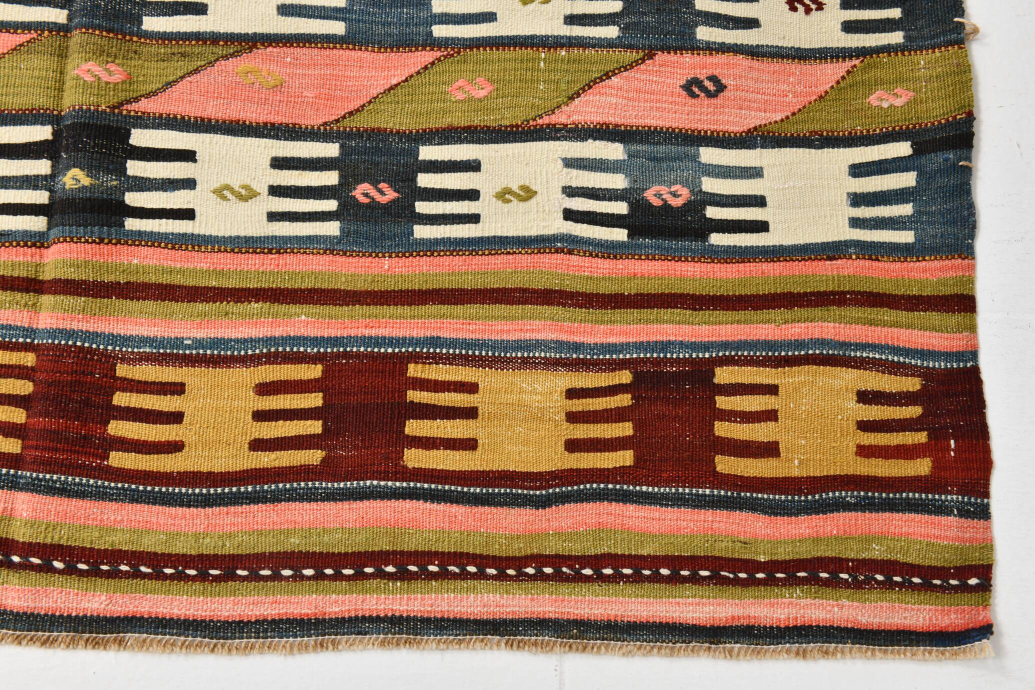 Tapis kilim turc Orientel 4x9, style géométrique, 132x280 cm