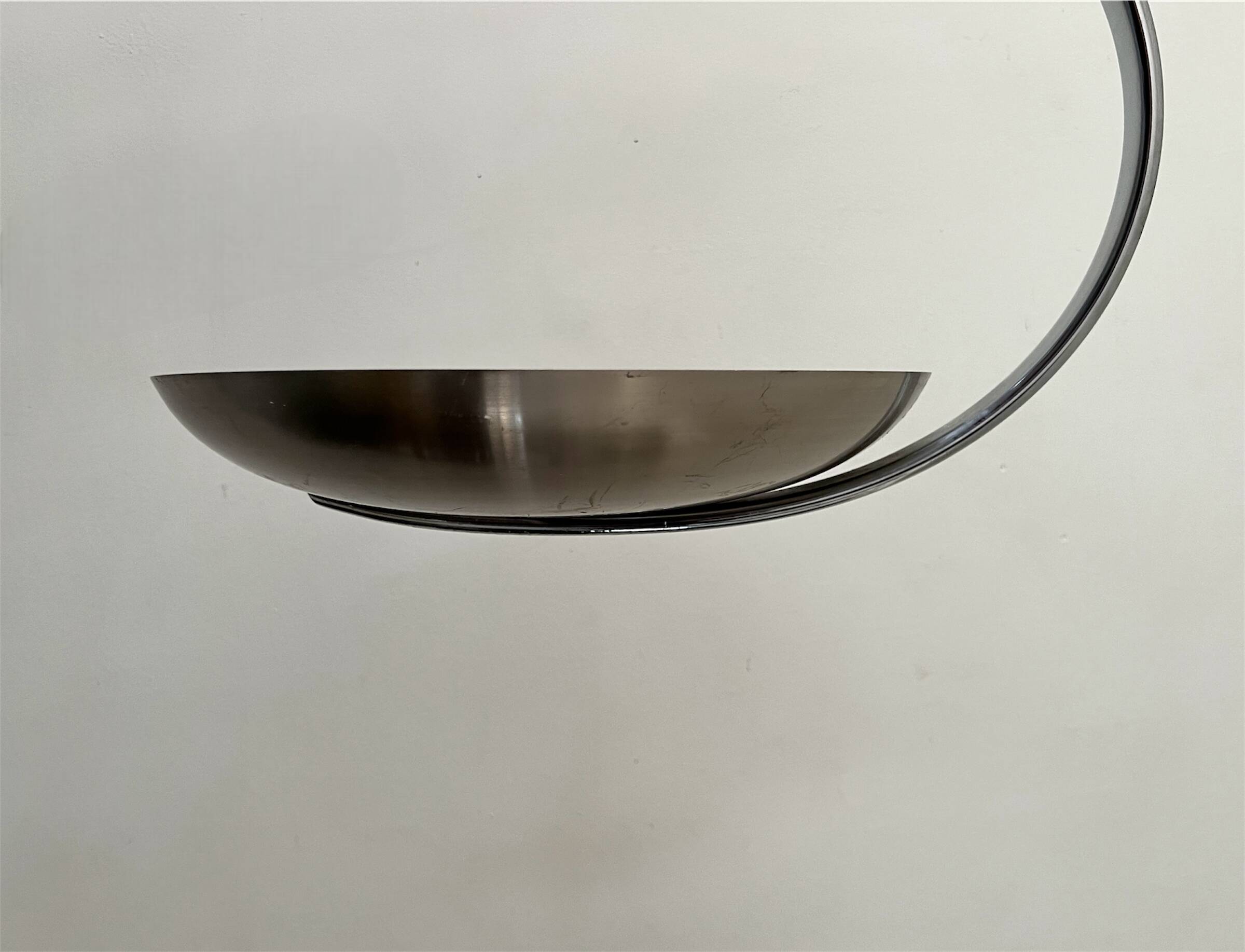 "Les Actuelles" chrome metal arc design pendant light by Lucien Gau, Paris 1960