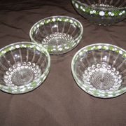 Set of 3 antique glass bowls/dishes decorated with small white flowers by Materne, rare.