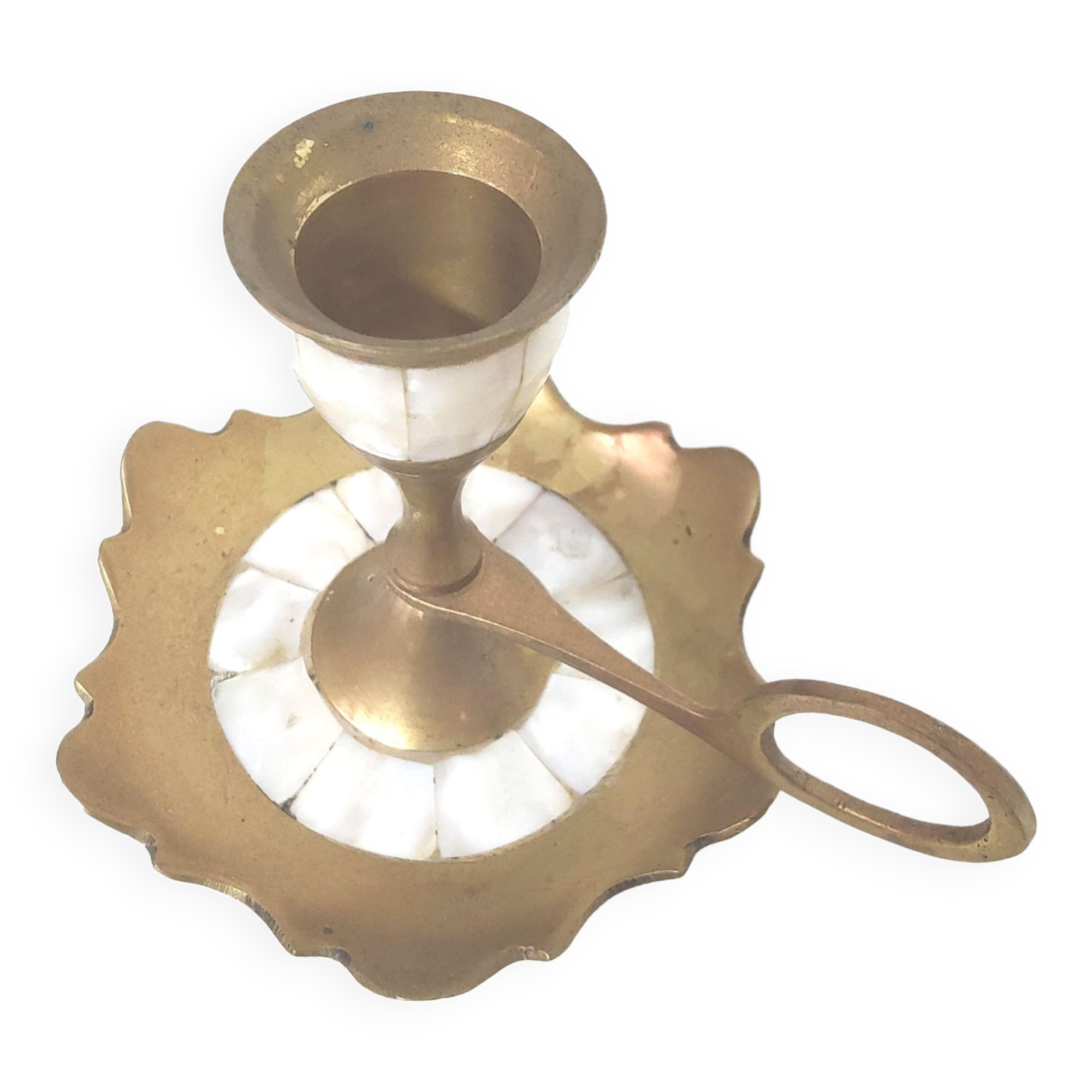 Brass and mother-of-pearl candle holder