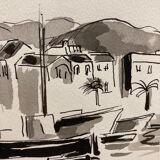 Watercolor port of Sanary-Sur-Mer