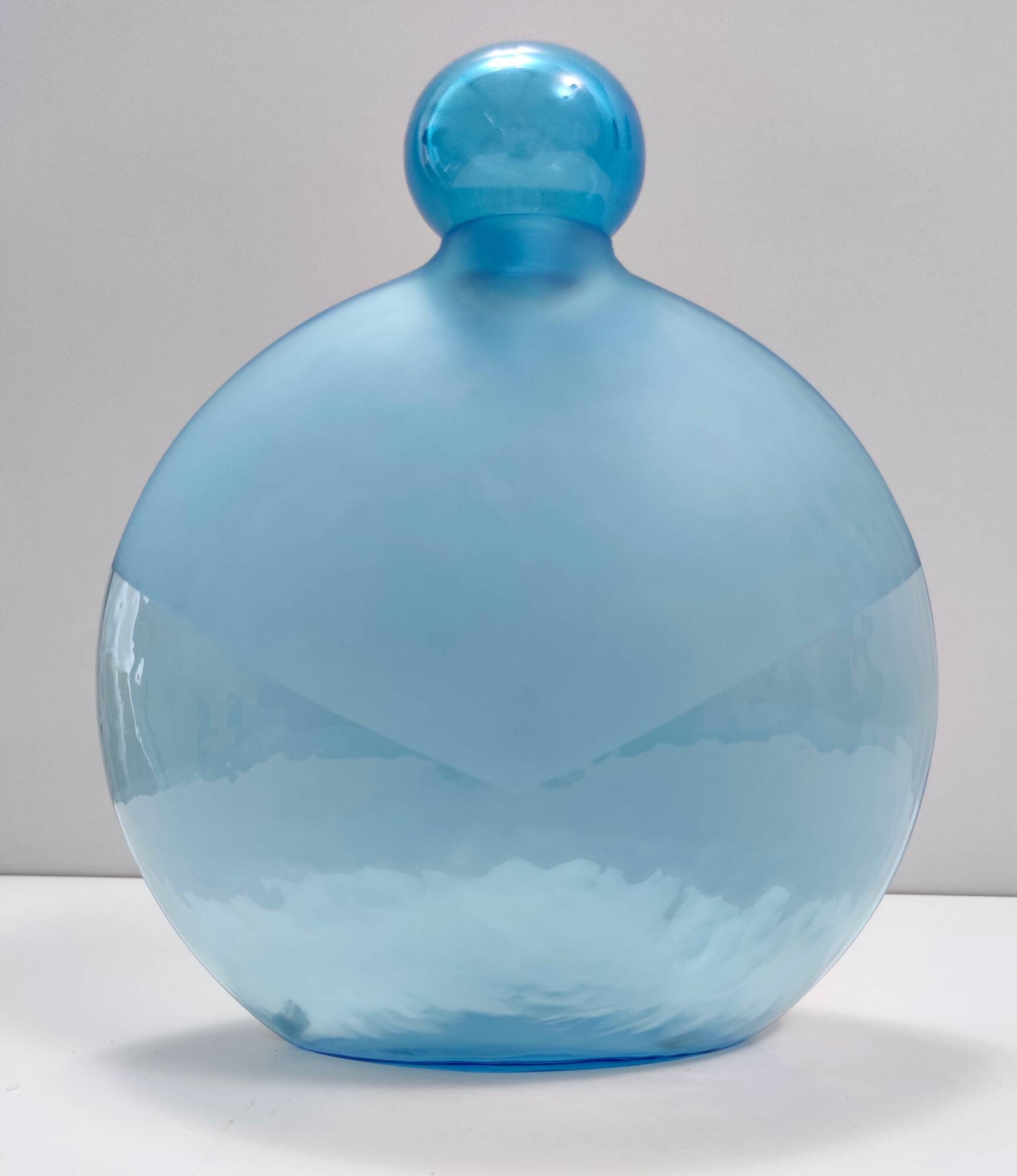 Round Cyan Murano Glass Bottle by Alfredo Barbini, Italy, 1980s