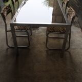 Vintage table chrome legs and smoked glass top