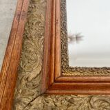 Old mirror in oak and gilded wood early 20th century beveled glass