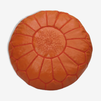 Pouf marocain en cuir orange