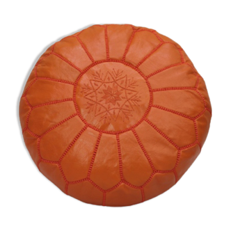 Pouf marocain en cuir orange
