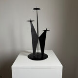 Vintage black metal brutalist tripod candlestick
