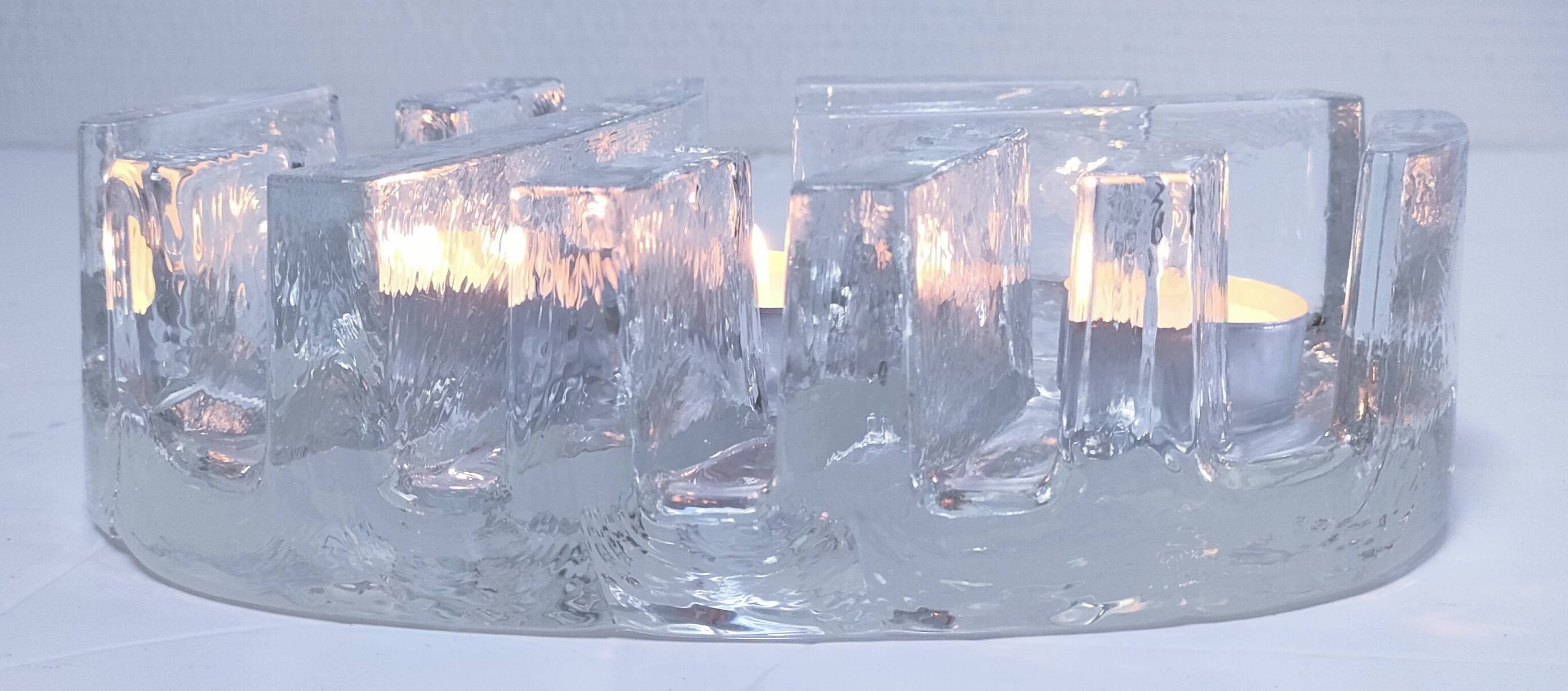 80s design sculptural glass candle holder