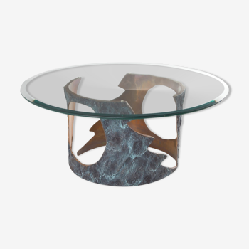 Willy Ceysens coffee table in solid bronze and 1970 glass