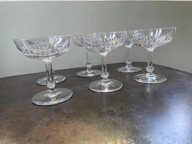 Set of 6 cut crystal champagne glasses with facets from Baccarat