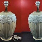 Pair of cream ceramic lamps, 1980s, art deco style, Miami light 73